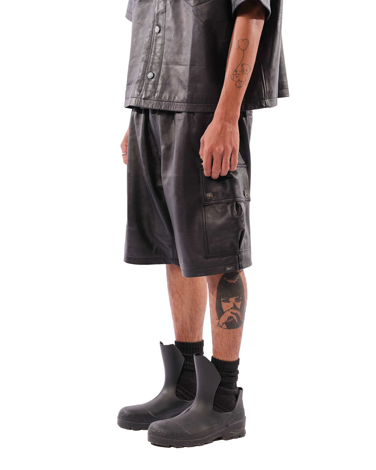 Mace Leather Cargo Shorts (Black)