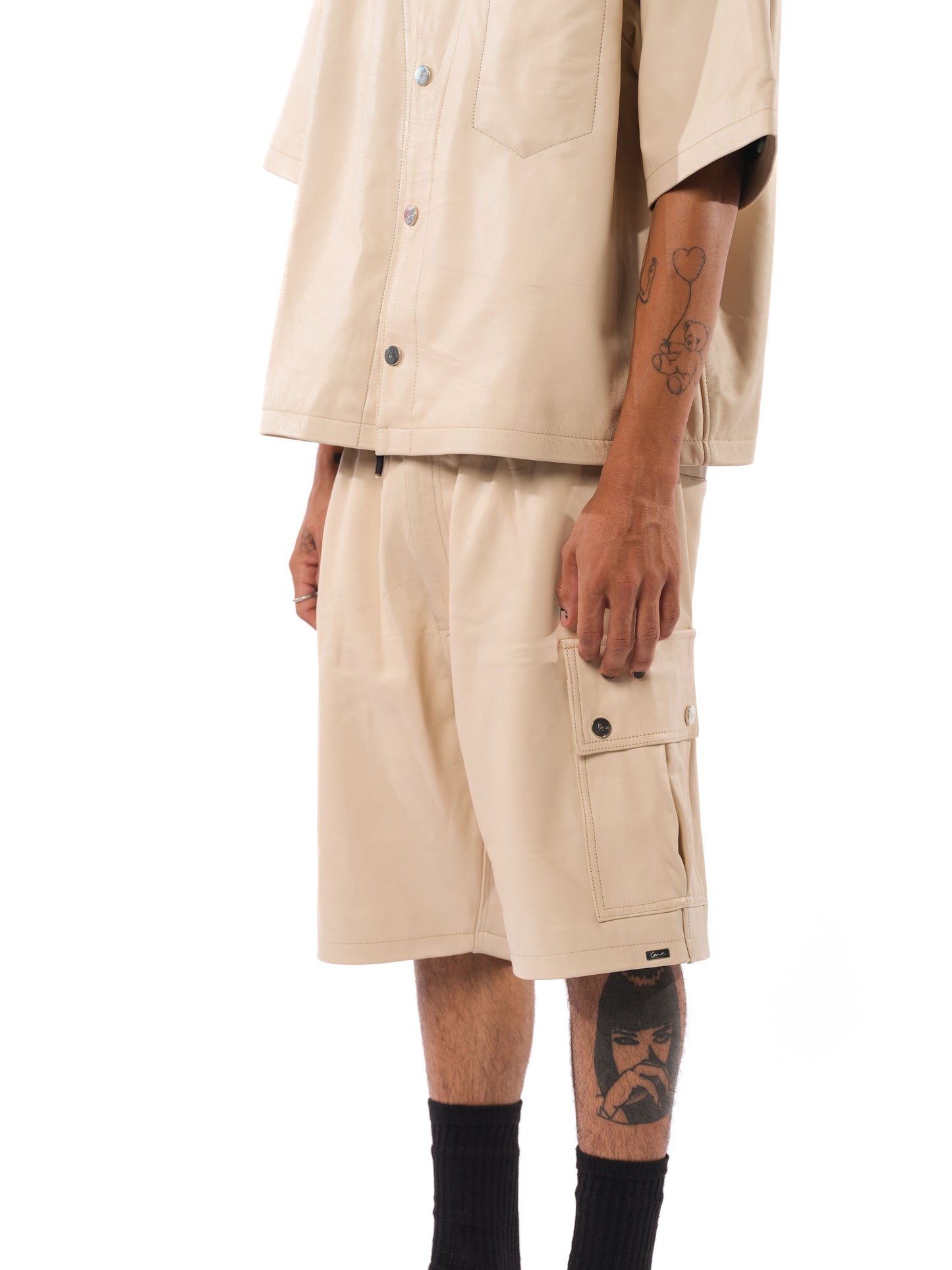Mace Leather Cargo Shorts (Natural)