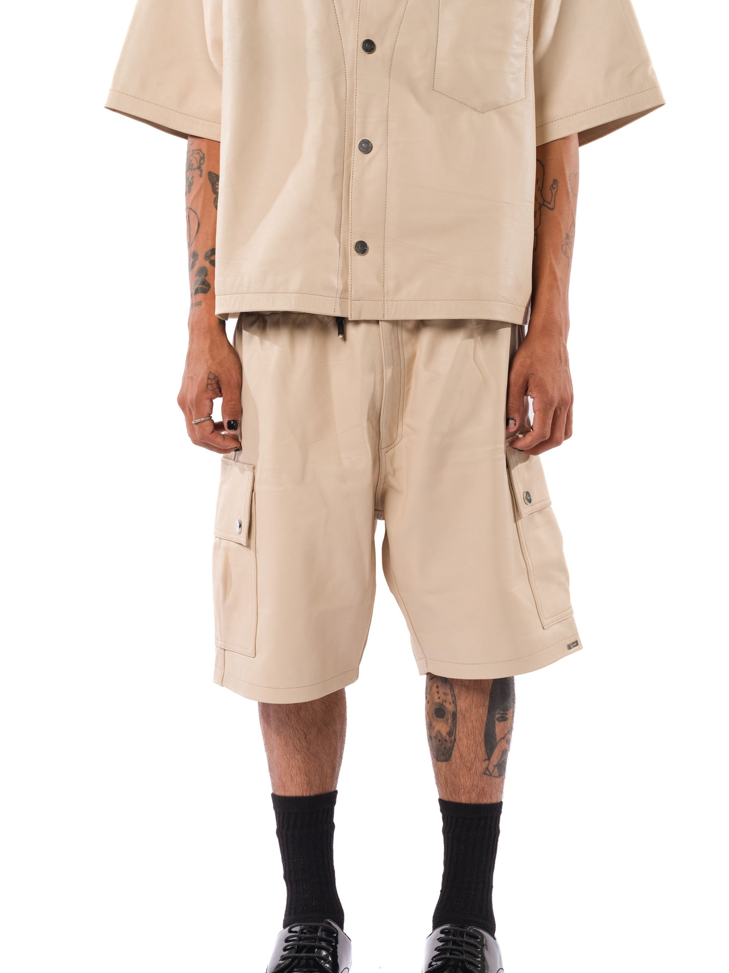 Mace Leather Cargo Shorts (Natural)