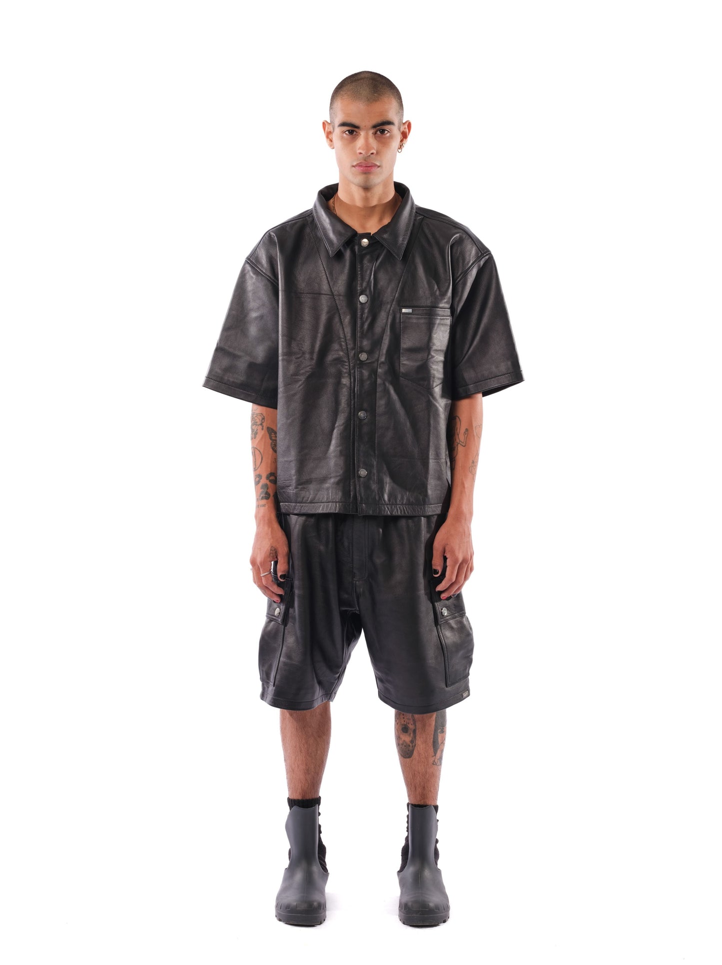 Mace Leather Cargo Shorts (Black)
