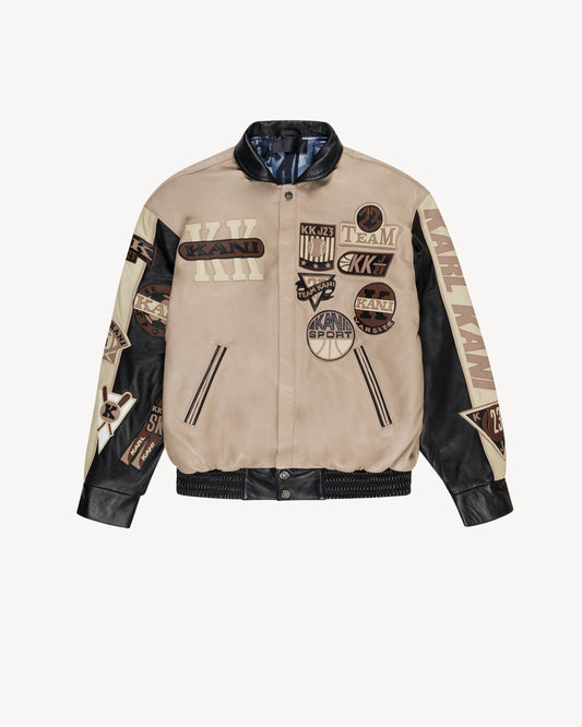 Leather Patch Jacket (Beige/Black)