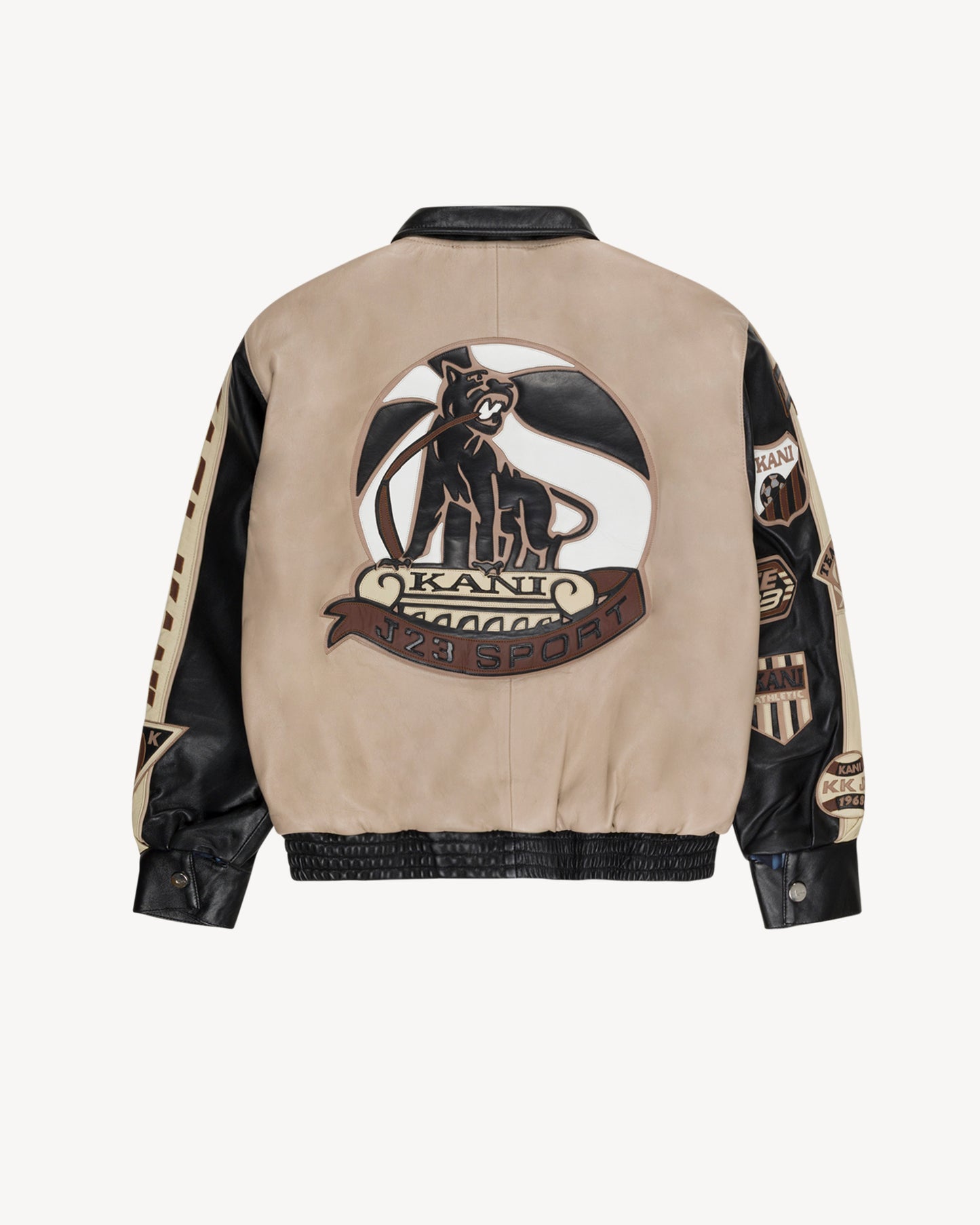 Leather Patch Jacket (Beige/Black)